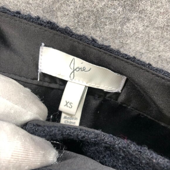 Joie Wool Blend Boucle Mini Skirt Womens XS Black Zip Front Moto Tweed - Picture 8 of 9